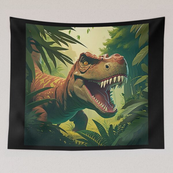 Item preview,  Ferocious T-Rex Roaring in Lush Jungle - Dinosaur Illustration for Kids designed and sold by PlaytimeArt.