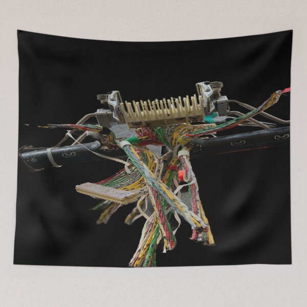 Item preview, Macro view display of  professional splicing of colorful fiber optic Internet cables on black background 	 designed and sold by Khala.