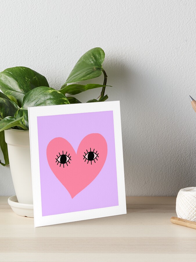 Pink Cute Heart With Eyes On Lavander Background Sticker for Sale by  inherflopera