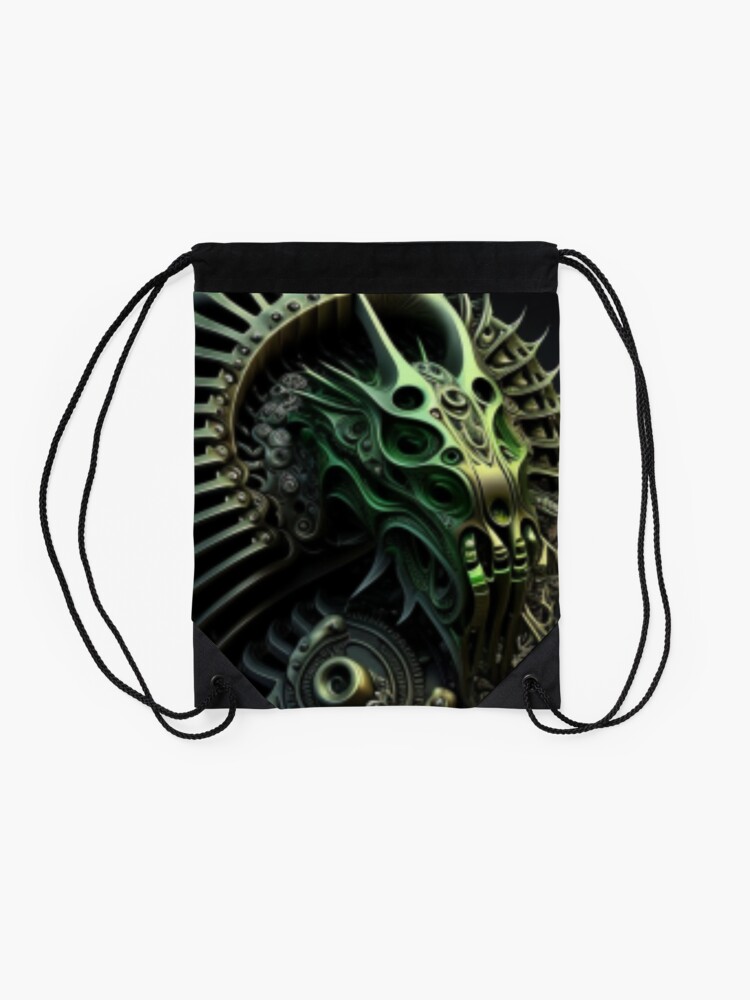 Thumbnail 2 von 3, Turnbeutel, Fractal Art Surreal Biomechanic Green #1 designt und verkauft von MyMysteryArtFX.
