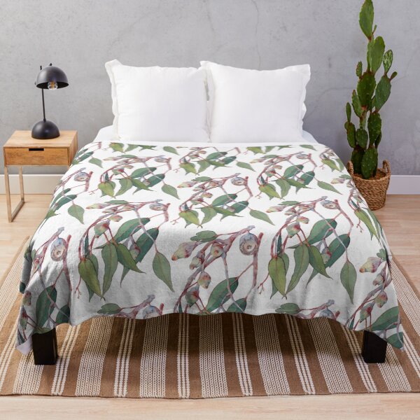 Australian native eucalyptus tree branch watercolour Throw Blanket