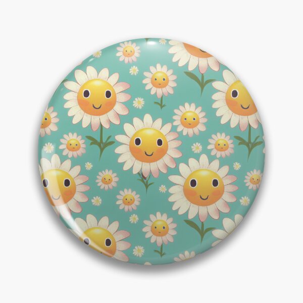 Item preview, Sweet Kawaii Daisy Pattern With Cute Faces designed and sold by Fine Prints.