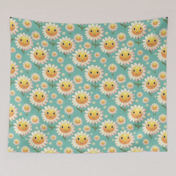 Item preview, Sweet Kawaii Daisy Pattern With Cute Faces designed and sold by Fine Prints.