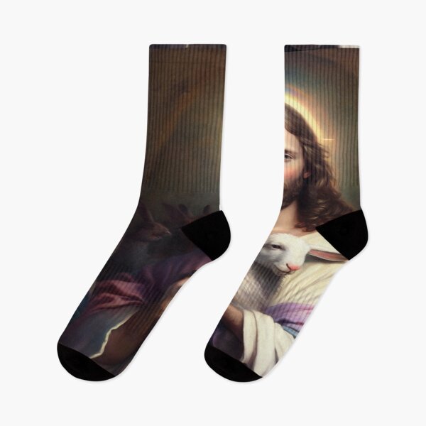 Item preview, Jesus Christ holding colorful eggs and a lamb on easter day designed and sold by uniquartsore.