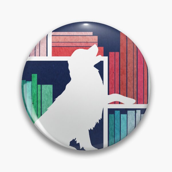 Item preview, Rainbow bookshelf with large dog breeds // navy blue background white book shelves and library dogs multicoloured books designed and sold by SelmaCardoso.