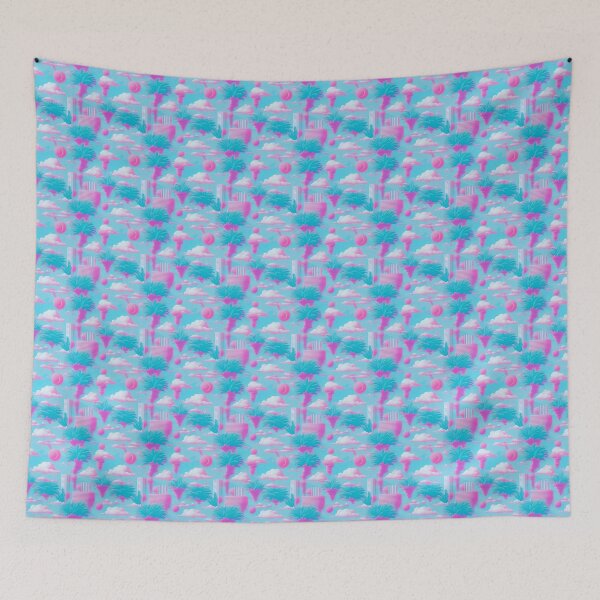 Item preview, Retro Vaporwave Cloud Pattern in Pink and Bright Blue designed and sold by Fine Prints.