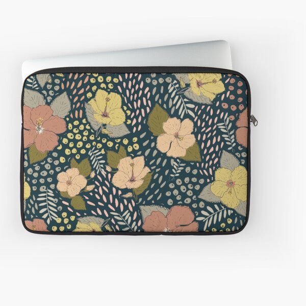 Orange Hibiscus with petroleum blue background Laptop Sleeve