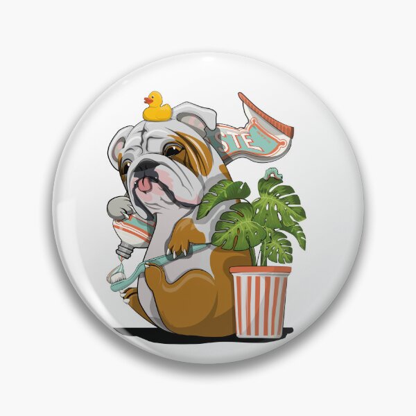 Item preview, Pet Bulldog cleaning teeth, funny pet dog bathroom art designed and sold by Wyattdesign.