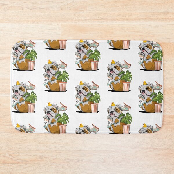 Item preview, Pet Bulldog cleaning teeth, funny pet dog bathroom art designed and sold by Wyattdesign.