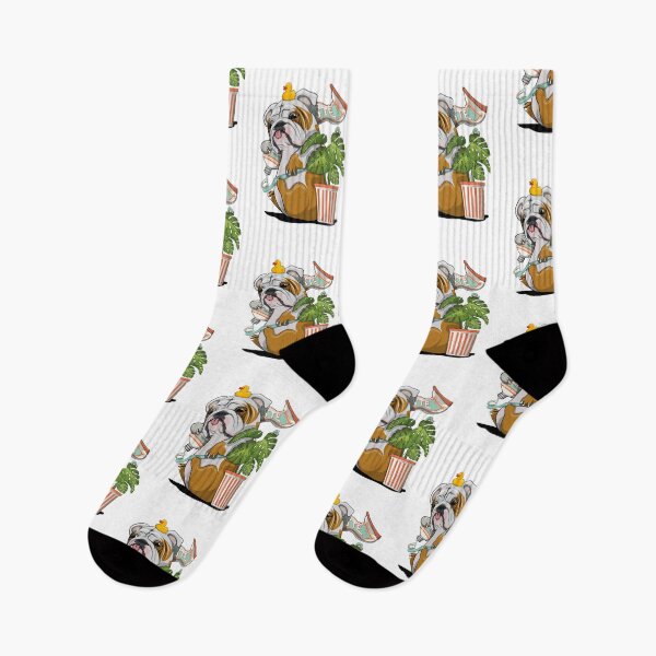 Item preview, Pet Bulldog cleaning teeth, funny pet dog bathroom art designed and sold by Wyattdesign.