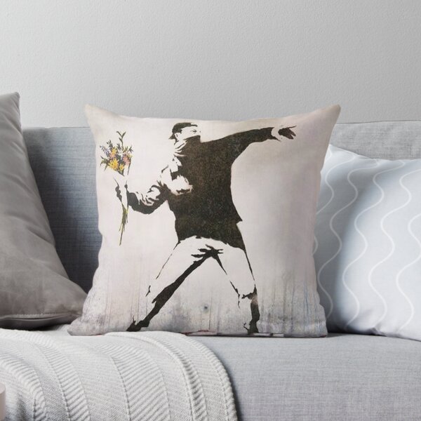 Rage, Lanceur de fleurs, Banksy Coussin