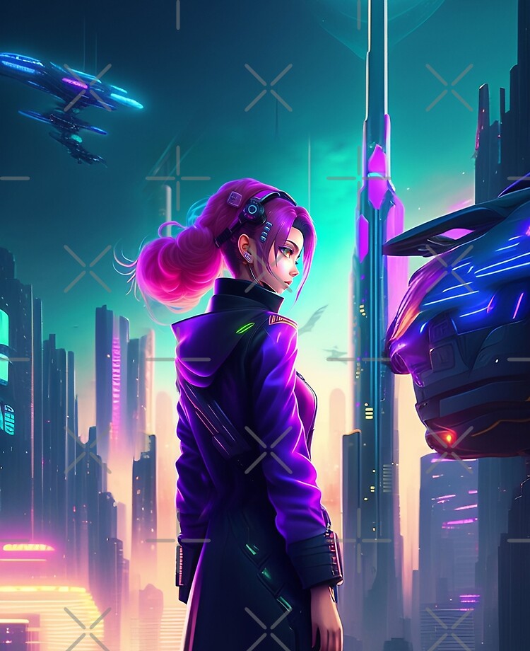 Cyberpunk anime girl, rainbow hair, - AI Photo Generator - starryai