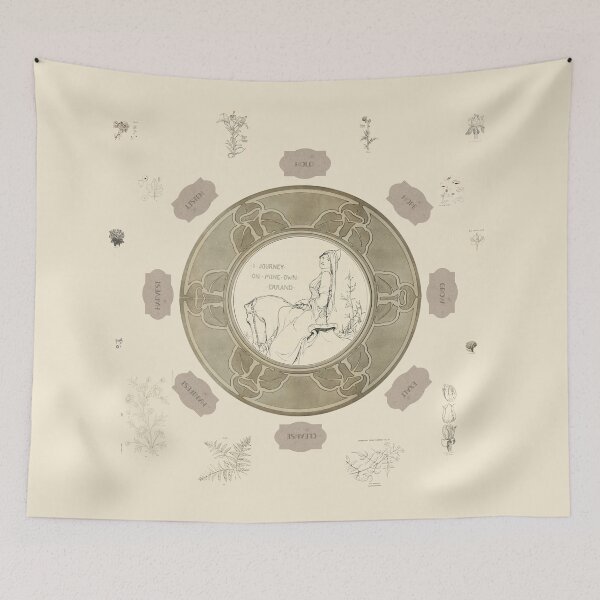 Item preview, Altar Cloth - "I Journey on Mine Own Errand" - Vintage Lineart Scrying Mat designed and sold by LochNestFarm.