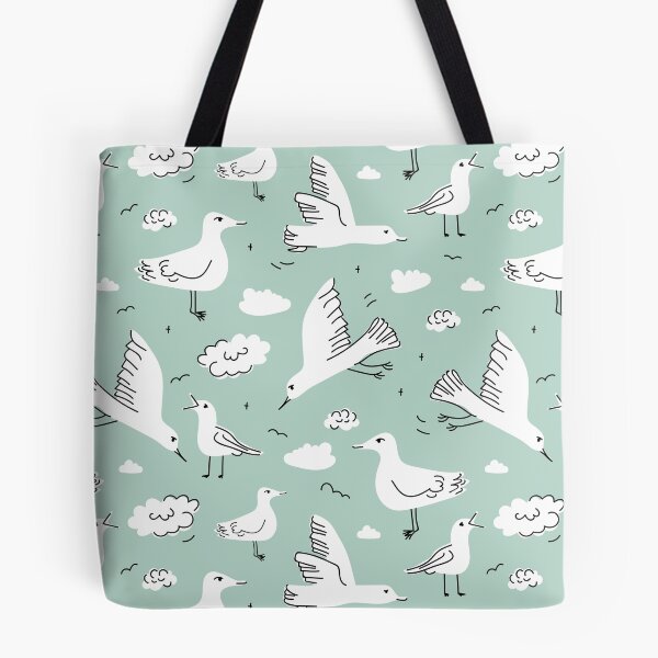 Item preview, Birds and clouds -pattern white and green designed and sold by IlustraDeni.
