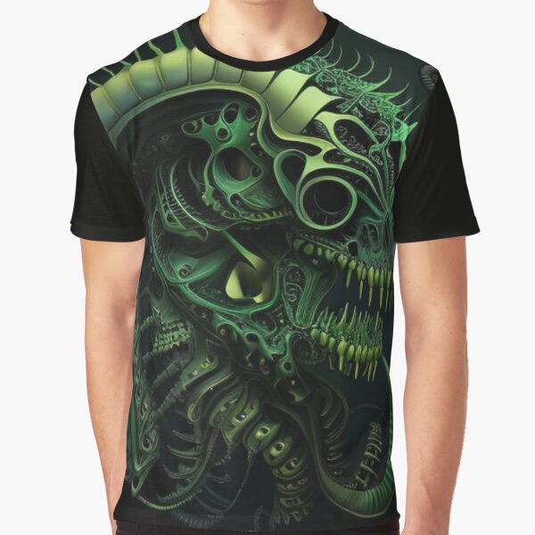 Fractal Art Surreal Biomechanic Green #5 Graphic T-Shirt