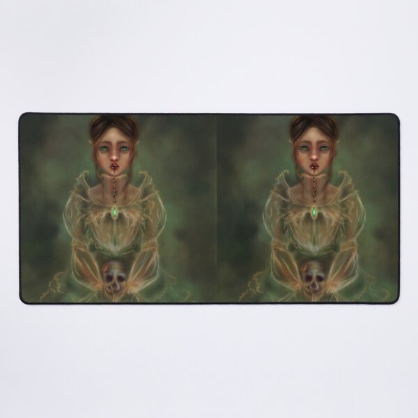 Item preview, Goblincore Fairy In Sheer Silk Gown Arsenic Green Eyes Holding a Skull designed and sold by Monica Laipple.