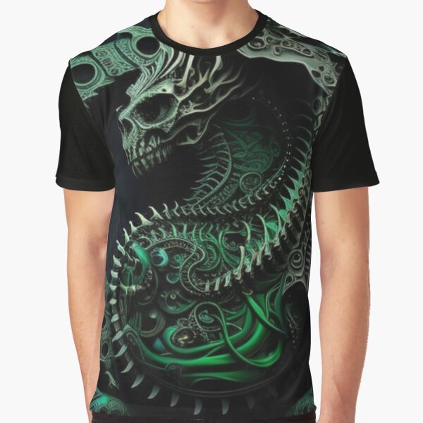 Fractal Art Surreal Biomechanic Green #7 Graphic T-Shirt