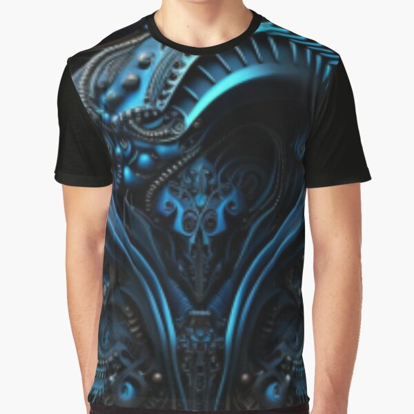Fractal Art Surreal Biomechanic Blue #1 Graphic T-Shirt