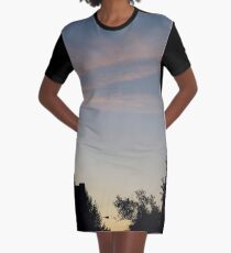 Night, Sky, Buildings, Trees Graphic T-Shirt Dress