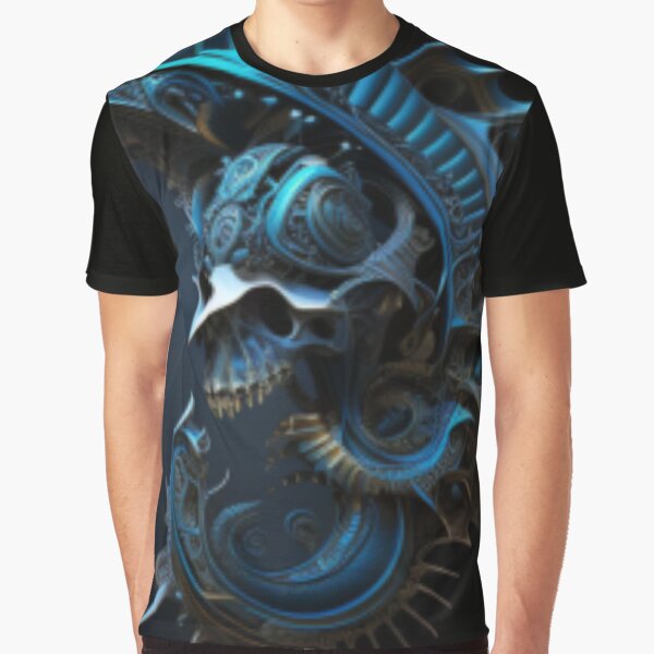 Fractal Art Surreal Biomechanic Blue #2 Graphic T-Shirt