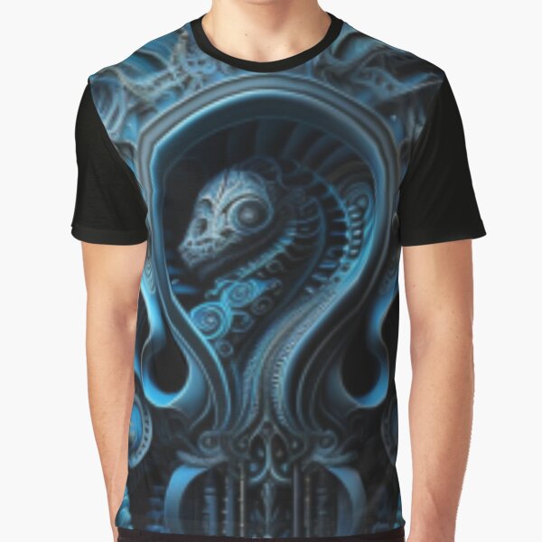 Fractal Art Surreal Biomechanic Blue #3 Graphic T-Shirt