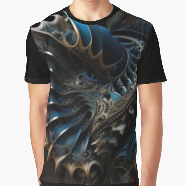 Fractal Art Surreal Biomechanic Blue #4 Graphic T-Shirt
