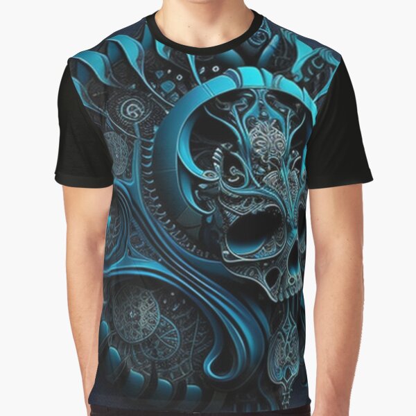 Fractal Art Surreal Biomechanic Blue #5 Graphic T-Shirt