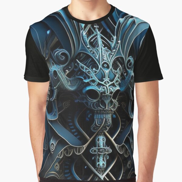 Fractal Art Surreal Biomechanic Blue #6 Graphic T-Shirt