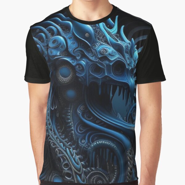 Fractal Art Surreal Biomechanic Blue #7 Graphic T-Shirt