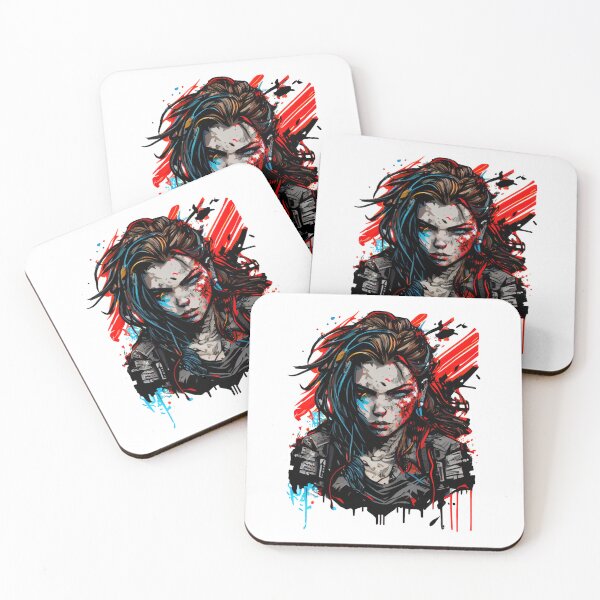 Item preview, Comic Book Cyberpunk Girl with Red and Blue Eyes designed and sold by ShadowAndSlate.