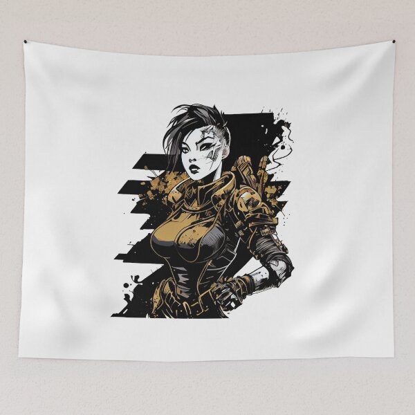 Item preview, Cyberpunk Comic Book Girl in Black and Gold designed and sold by ShadowAndSlate.