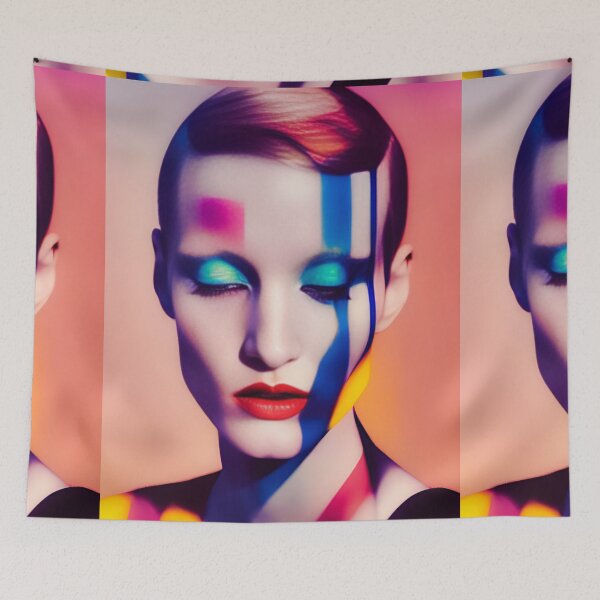 Aperçu de l'œuvre Visage abstrait et coloré, popart, généré par l'intelligence artificielle créée et vendue par ArtificialMinds.