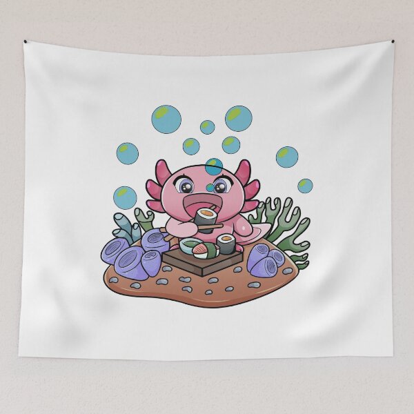Item preview, Cute Kawaii Axolotl Eating Sushi Underwater designed and sold by GarnersDesigns.
