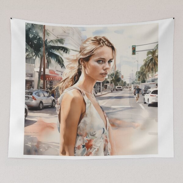 Item preview, Watercolor Woman walking in Miami designed and sold by LLartstation.