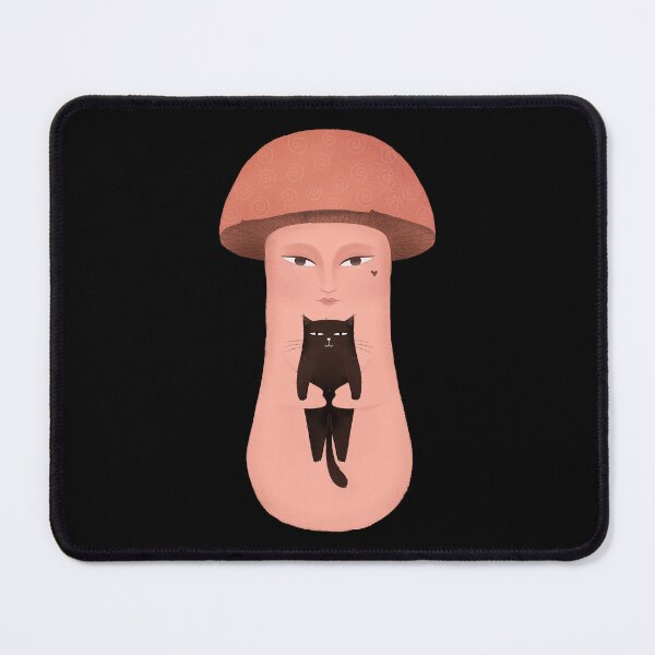 Item preview, Cute happy mushroom with happy black cat, version 2 designed and sold by IULIART.