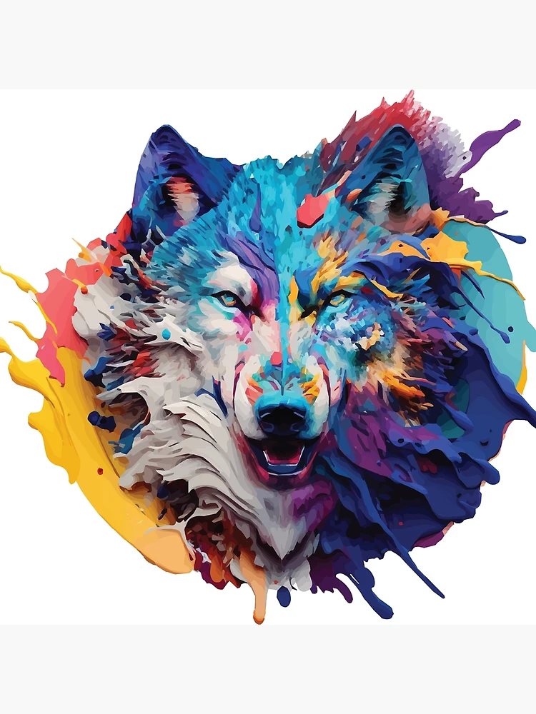 Impression rigide for Sale avec l'œuvre « Portrait de tête de loup Dessin  multicolore » de l'artiste arts-collection