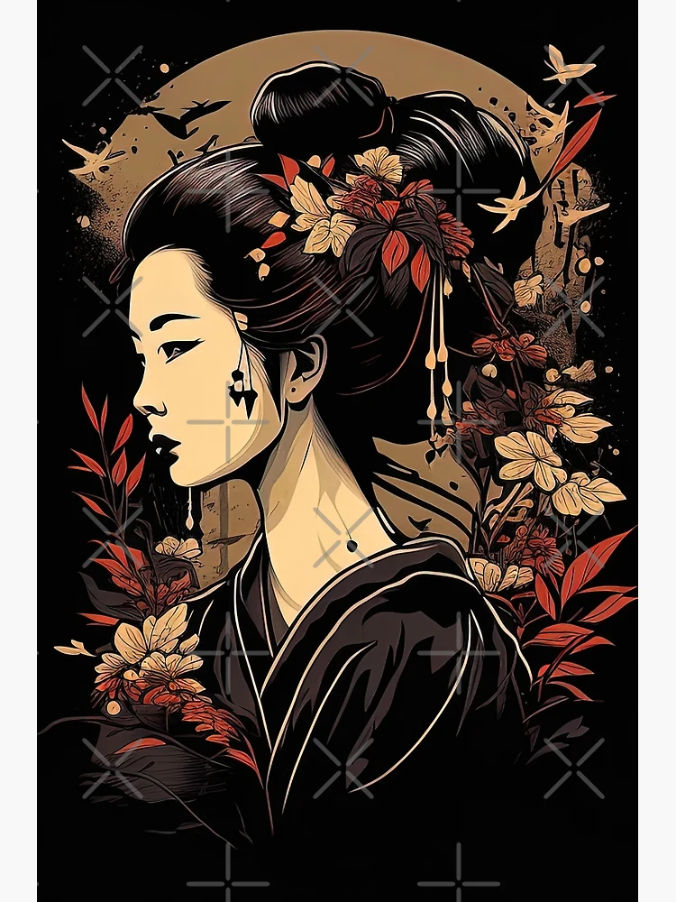 肉筆画美人画 GeishaGirl 着物アンティーク風画額縁付 Vintage Japanese Wall Art Framed Geisha Black Gold Frame | eBay