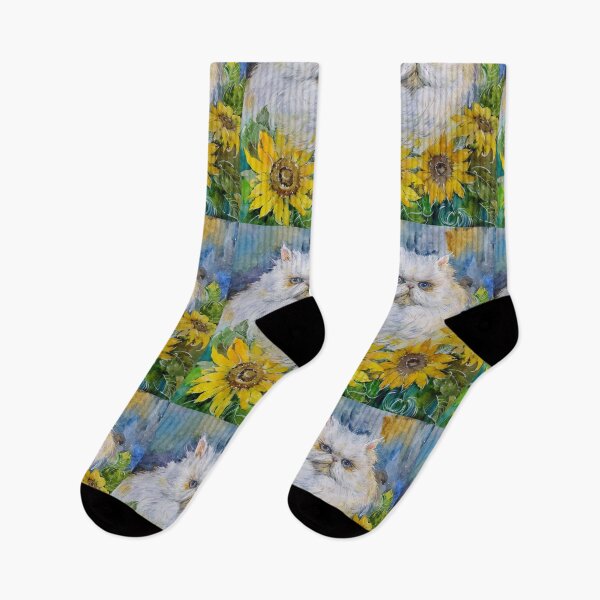 Item preview, Cheerful Watercolor Sunflowers and funny cat designed and sold by DmitrySkripnyc.