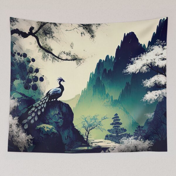 Item preview, Peacock in a Chinese colorful painting designed and sold by RK - Shop.