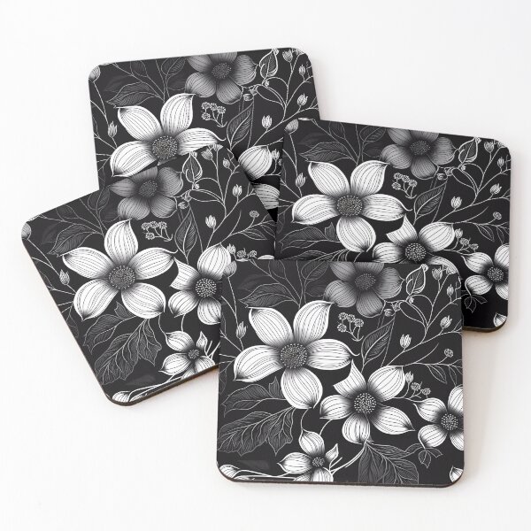 Item preview, Flowers pattern black white designed and sold by SMILE88.