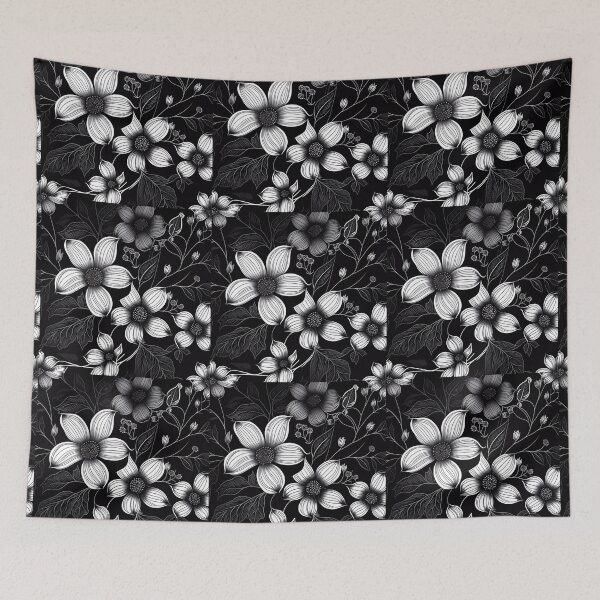 Item preview, Flowers pattern black white designed and sold by SMILE88.
