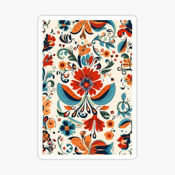 Item preview, Hungarian Folktale inspired floral motifs, in red and blue hues designed and sold by EmeraldeaArt.