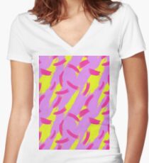 Neon Brush Stroke Pattern Women's Fitted V-Neck T-Shirt