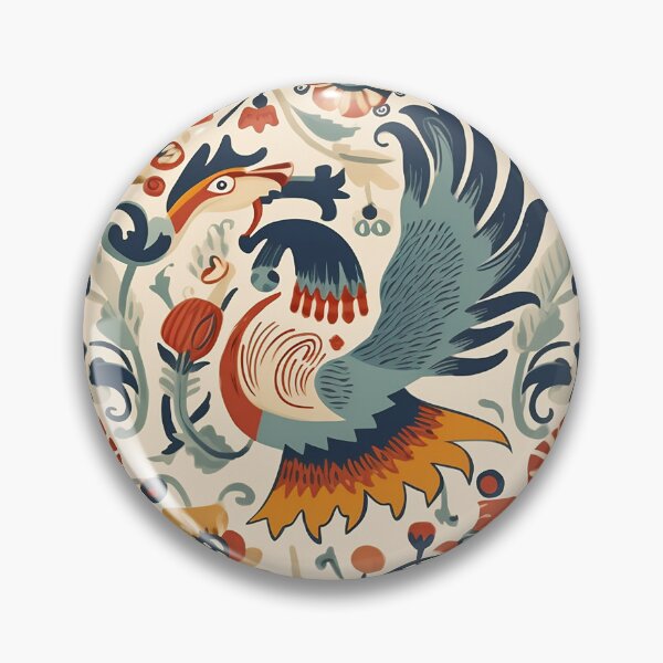 Item preview, Hungarian Folktale inspired floral and bird motifs, in red, orange and blue hues designed and sold by EmeraldeaArt.