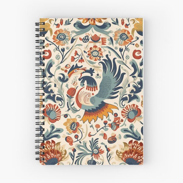 Item preview, Hungarian Folktale inspired floral and bird motifs, in red, orange and blue hues designed and sold by EmeraldeaArt.