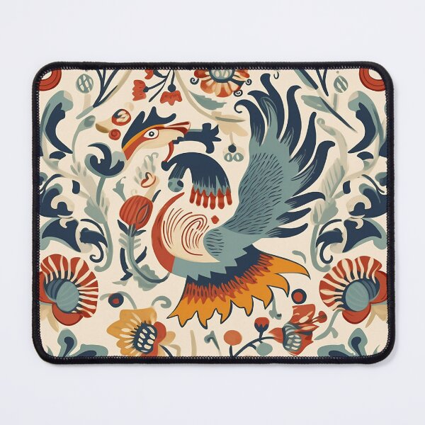Item preview, Hungarian Folktale inspired floral and bird motifs, in red, orange and blue hues designed and sold by EmeraldeaArt.