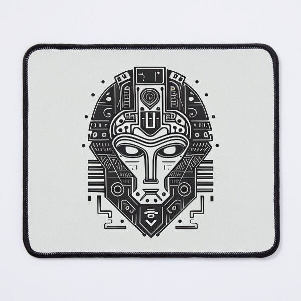 Item preview, Kawaii Egyptian Mask with Geometric Flair - B&W Vector Design designed and sold by AInspiredCO.