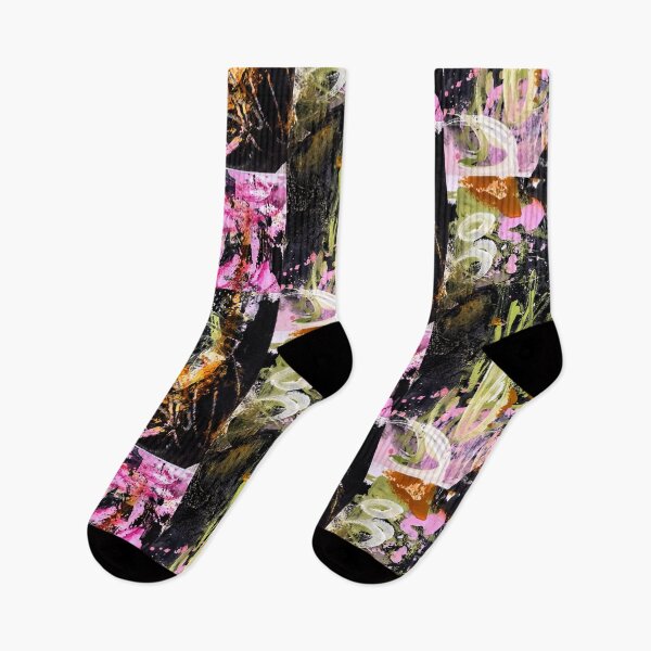 Item preview, Black pink green abstract floral painting  designed and sold by Grey Robinson.