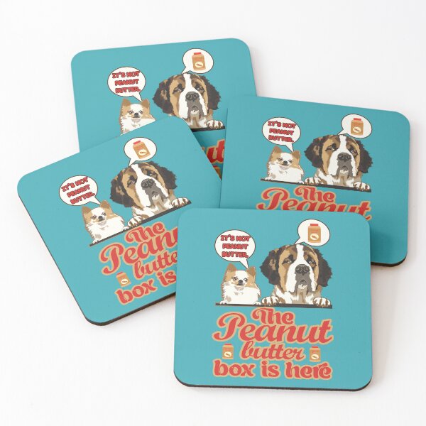 Item preview, The Peanut Butter Box Is Here: New Doggy Duo with Red Lettering Funny St. Bernard Dog Commercial Humor designed and sold by JoyOfHopeStore.