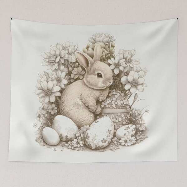Item preview, Easter Bunny and Egg with Flowers Vintage Style designed and sold by Aurora Hues.
